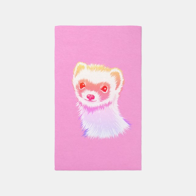 Pastel Rainbow Ferret - Cute Pink Pet Art Rug (Front (Vertical))
