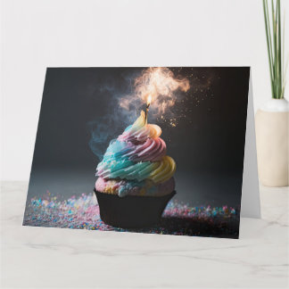 Pastel Rainbow Fire Birthday Cupcake Card