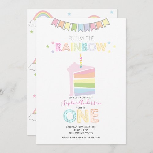 Pastel Rainbow First Birthday Party Invitation