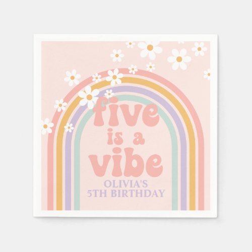 Pastel rainbow Five is a Vibe 5th birthday Napkins