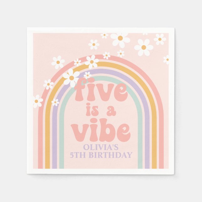 Pastel rainbow Five is a Vibe 5th birthday Napkins (Front)