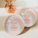 Pastel rainbow Five is a Vibe 5th birthday Paper Plates<br><div class="desc">Retro inspired Five is a Vibe 5th birthday plates with hippie style pastel rainbow,  and daisies</div>
