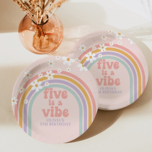 Pastel rainbow Five is a Vibe 5th birthday Paper Plates