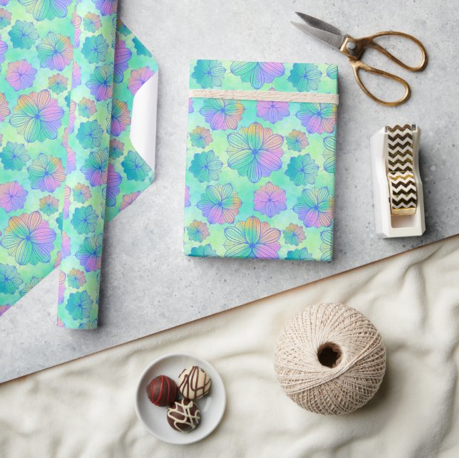Pastel Rainbow Floral Wrapping Paper (Crafts)