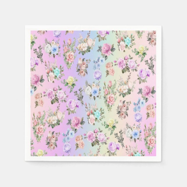 Pastel Rainbow Flowers Napkins (Front)