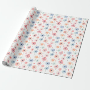 Pastel Rainbow Flowers on White Wrapping Paper