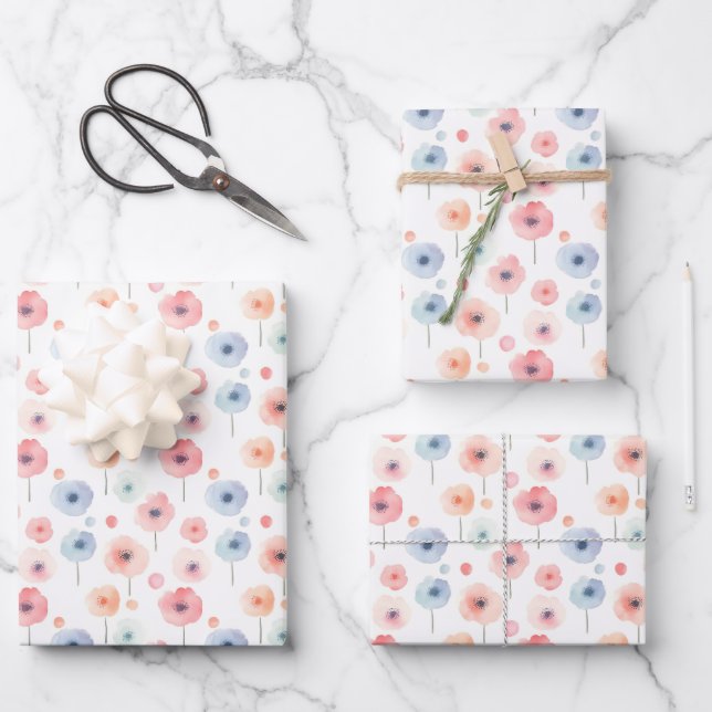 Pastel Rainbow Flowers on White Wrapping Paper Sheets (Front)