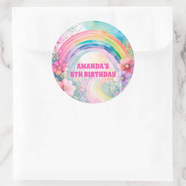 Pastel Rainbow Flowers Retro Birthday Classic Round Sticker (Bag)