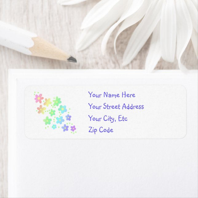 Pastel Rainbow Flowers Return Address Labels (Insitu)