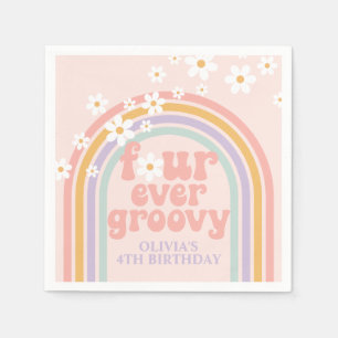 Pastel rainbow Four Ever Groovy 4th birthday Napkins