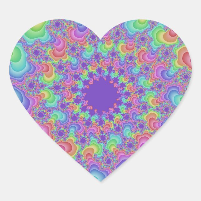 Pastel Rainbow Fractal Heart Sticker (Front)