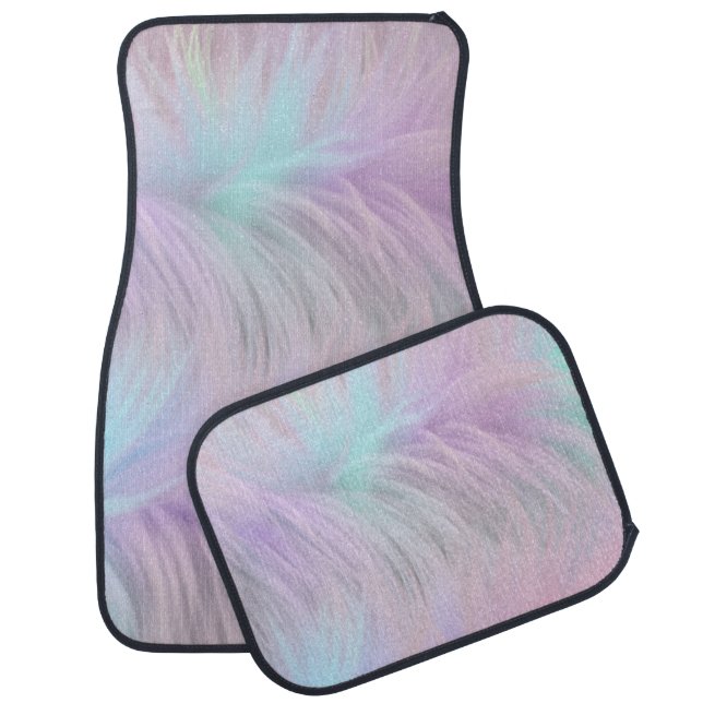 Pastel Rainbow Fur Car Floor Mat (Set)