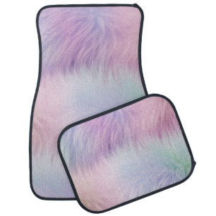 Pastel Rainbow Fur Car Floor Mat