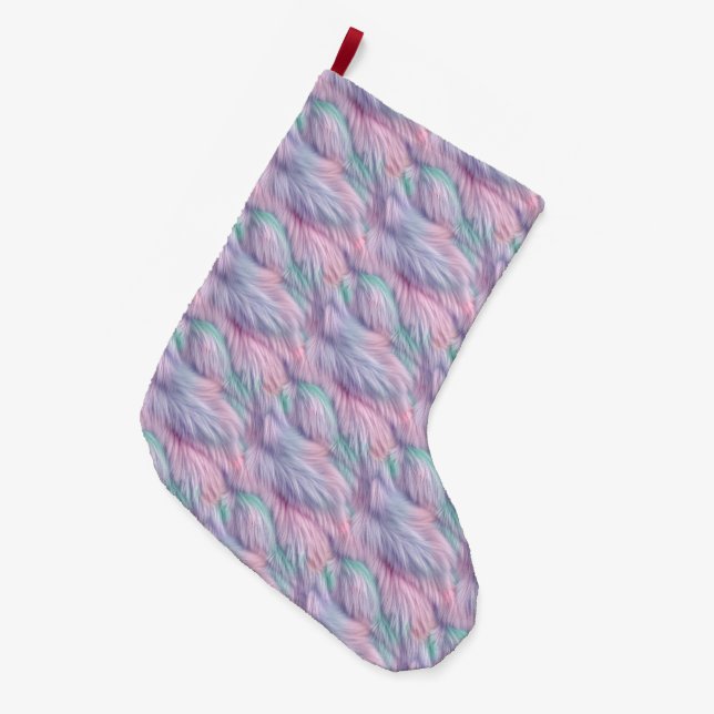 Pastel Rainbow Fur Large Christmas Stocking (Front (Hanging))