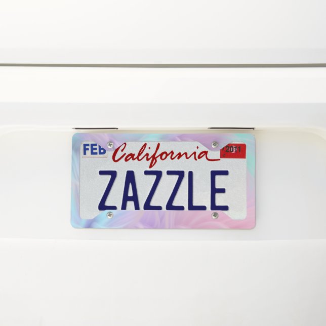 Pastel Rainbow Fur License Plate Frame (On Car)