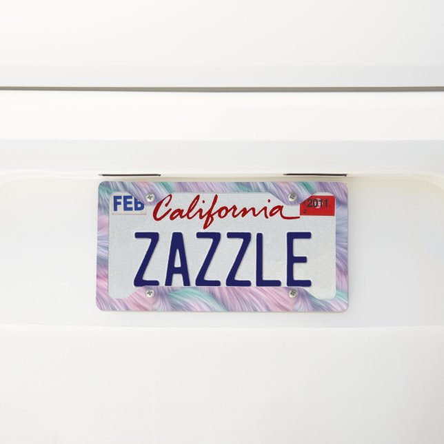 Pastel Rainbow Fur License Plate Frame (On Car)