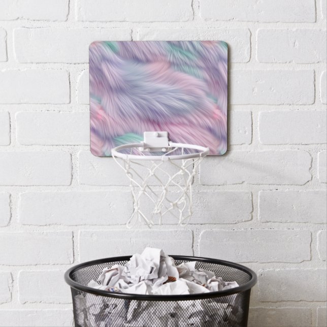 Pastel Rainbow Fur Mini Basketball Hoop (In Situ)