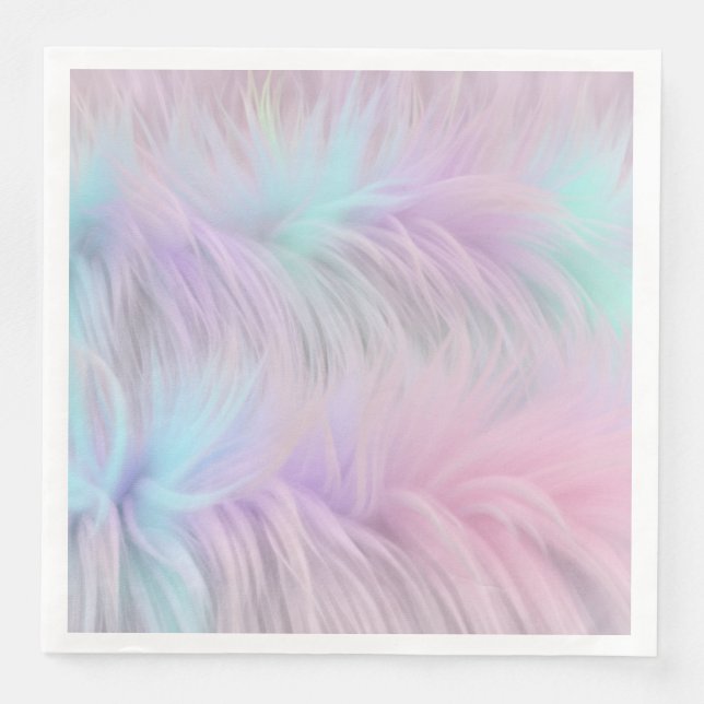 Pastel Rainbow Fur Paper Dinner Napkins (Front)