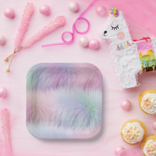 Pastel Rainbow Fur Paper Plates