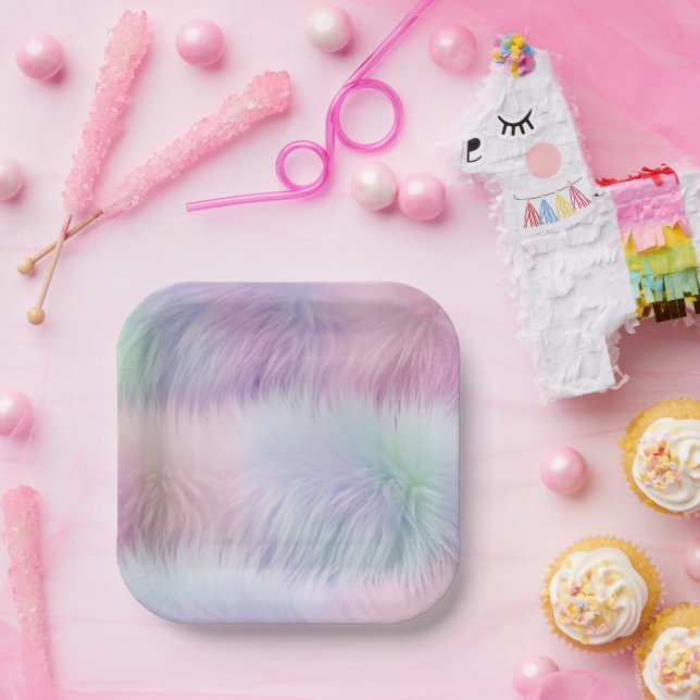 Pastel Rainbow Fur Paper Plates (Party)