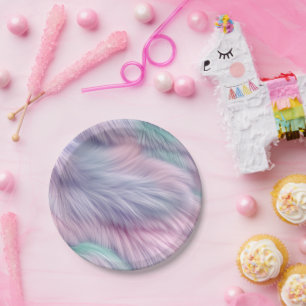 Pastel Rainbow Fur Paper Plates