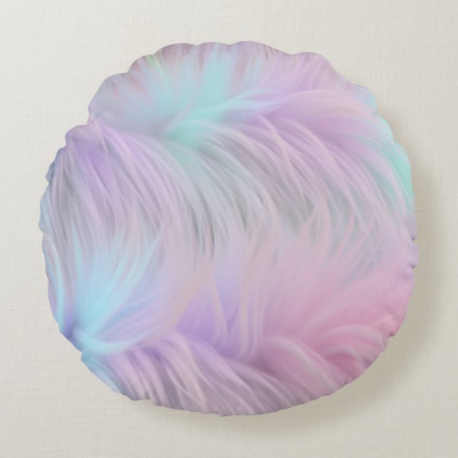 Pastel Rainbow Fur Round Pillow (Front)