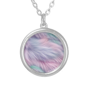 Pastel Rainbow Fur Silver Plated Necklace