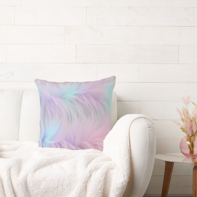 Pastel Rainbow Fur Throw Pillow (Couch)