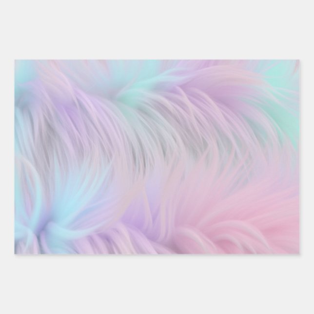 Pastel Rainbow Fur Wrapping Paper Sheets (Front)