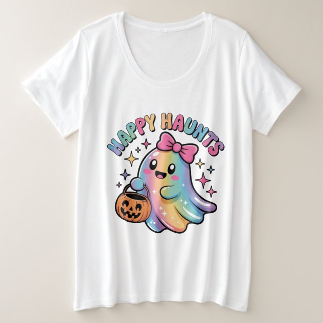 Pastel Rainbow Ghost T-Shirt – Kawaii Halloween  (Design Front)