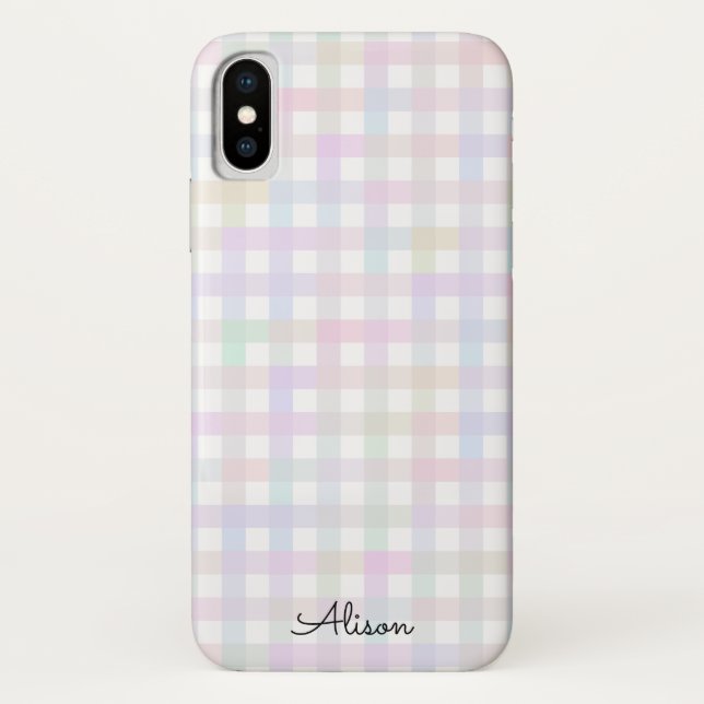 Pastel Rainbow Gingham Personalized Phone Case (Back)