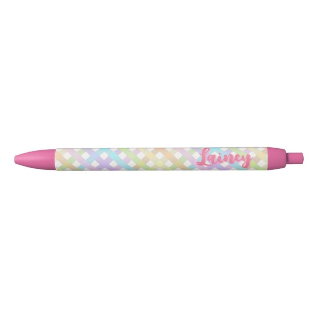 Pastel Rainbow Gingham Plaid Pen (Front)