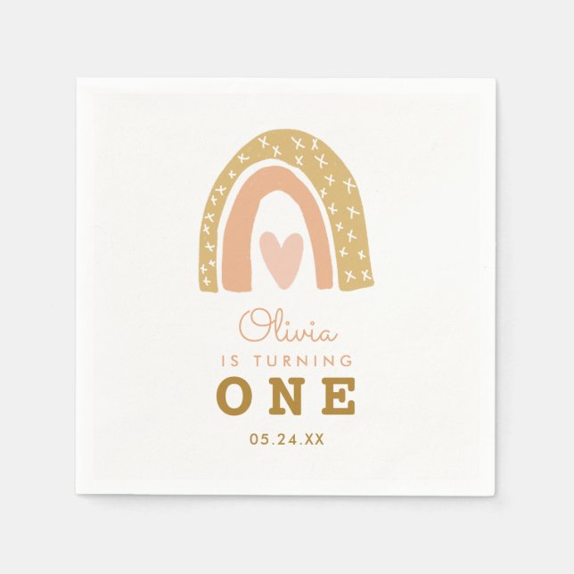 Pastel Rainbow Girl 1st Birthday Party Napkins (Front)