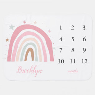 Pastel Rainbow Girl Monthly Milestone Baby Blanket