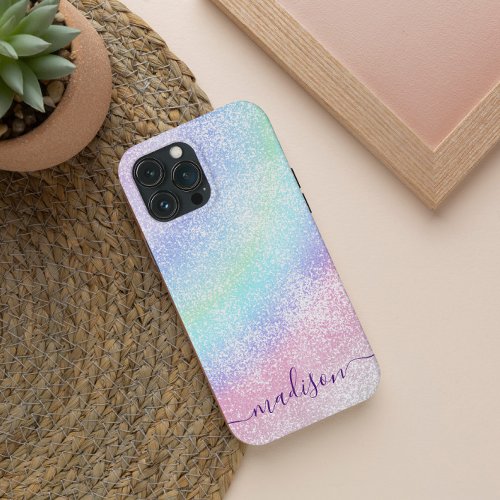 Pastel rainbow glitter calligraphy CAN edit name iPhone 13 Pro Max Case