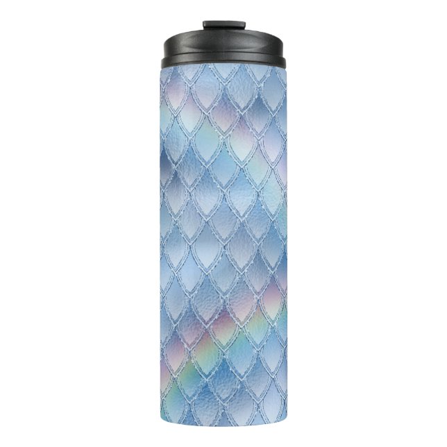 Pastel Rainbow Glitter Dragon Scale Pattern Thermal Tumbler (Front)