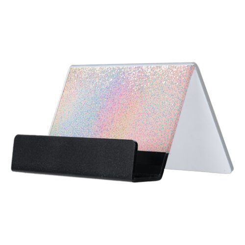 pastel rainbow glitter effect desk business card holder