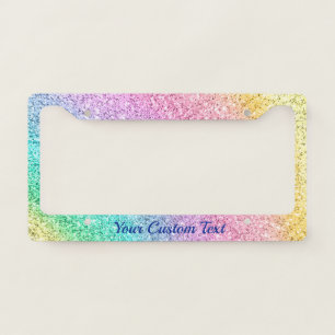Pastel Rainbow Glitter Girly Glam Custom Unique License Plate Frame