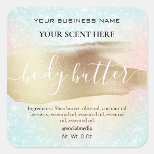 Pastel Rainbow Glitter Gold Body Butter Square Sticker