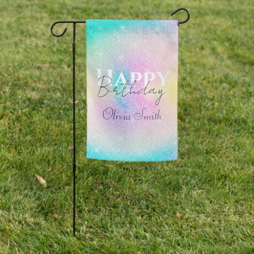 Pastel Rainbow Glitter Gradient Garden Flag