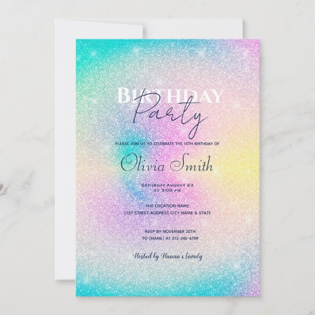 Pastel Rainbow Glitter Gradient Invitation (Front)