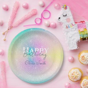 Pastel Rainbow Glitter Gradient Paper Plates