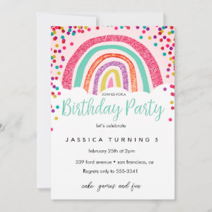 Pastel Rainbow Glitter Kids Birthday Party Invitation