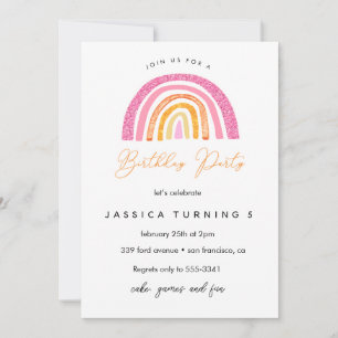 Pastel Rainbow Glitter Kids Birthday Party Invitation