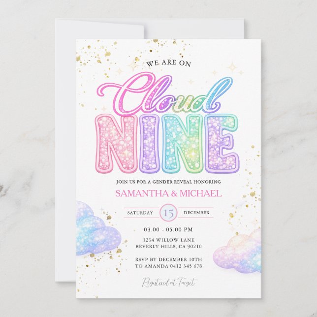 Pastel Rainbow Glitter Lettering Gender Reveal  Invitation (Front)