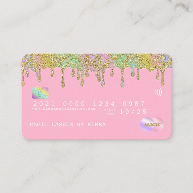 Pastel Rainbow Glitter Luxury Credit Style Busines Business Card (Front)