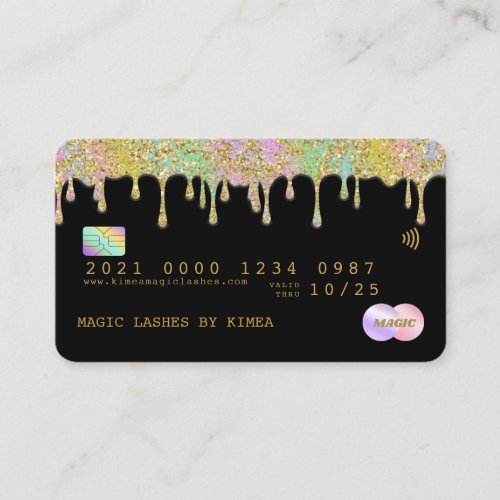 Pastel Rainbow Glitter Luxury Credit Style Business Card