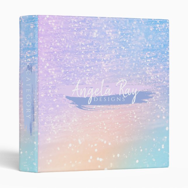 Pastel Rainbow Glitter Modern Glam 3 Ring Binder (Front/Spine)