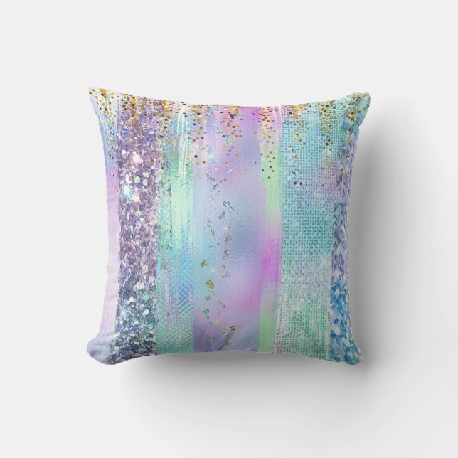Pastel Rainbow Glitter Pattern Design Throw Pillow (Front)
