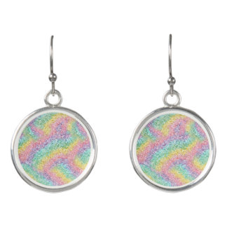 Pastel Rainbow Glitter Sparkle Round Earrings